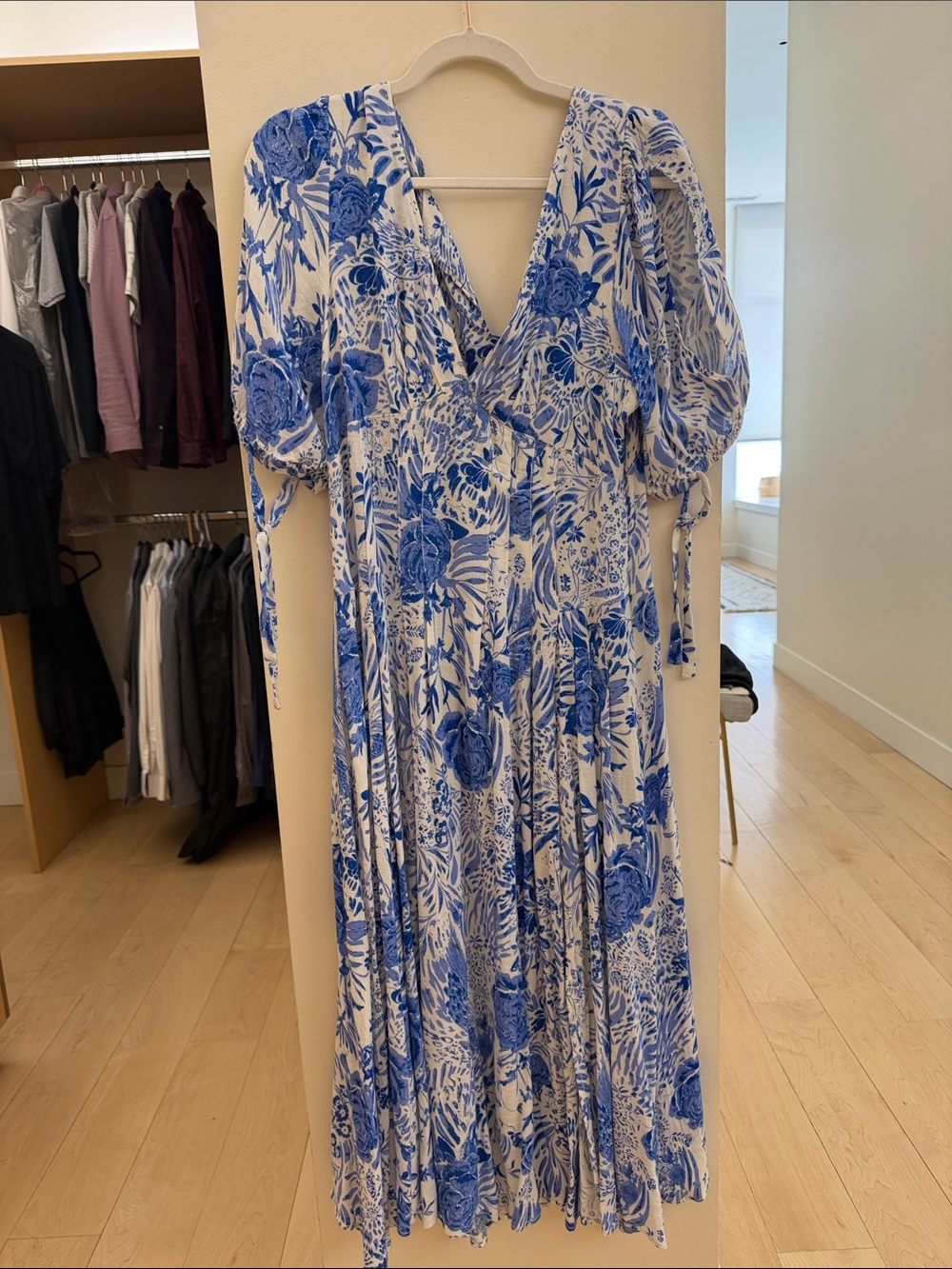 Free People Blue and White Floral Wrap Midi/Maxi Dress